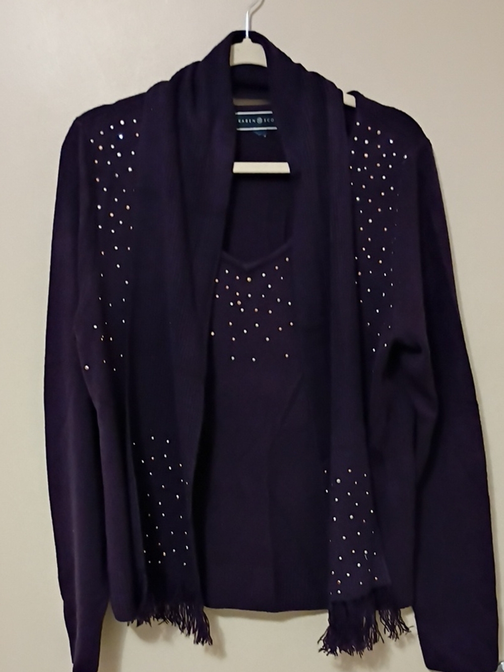 Karen Scott Dark Purple Embellished Sweater & Scarf Set Size 1X